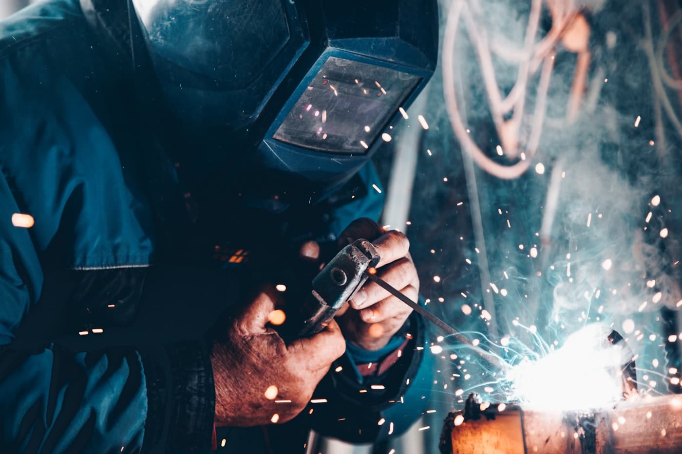 Welder working on industrial fabrication